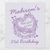 Lila, dass das Mädchen Herz Coquette Cake Geburtst Weinetikett (Einzelnes Label)