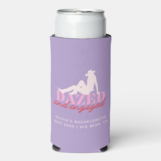 Lila Dazed & Verlobt Retro Cowgirl Bachelorette Selters Dosenkühler (Seltzer Vorderseite)