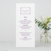 Lila Deko Chic Wedding Menu Menükarte (Stehend Vorderseite)