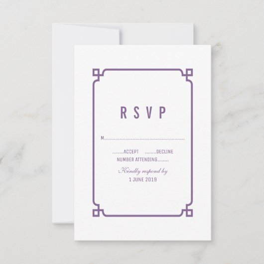 Lila Deko Chic Wedding RSVP Karte (Vorderseite)