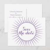 Lila Deko Retro Save the Date Postkarte (Vorne/Hinten)