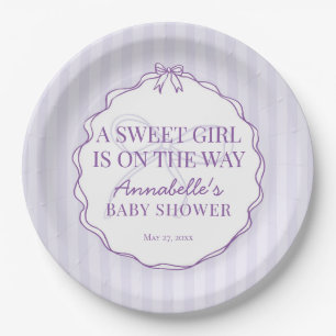 Lila Dekoration der Coquette Bow Pastel Babydusche Pappteller