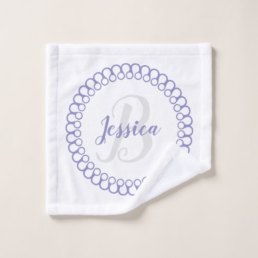 Lila dekoratives Circle Monogram Badetuch Set (Waschlappen)