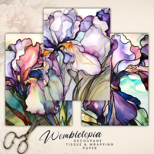 Lila Dekoupage aus Hartglas Iris Geschenkpapier Set