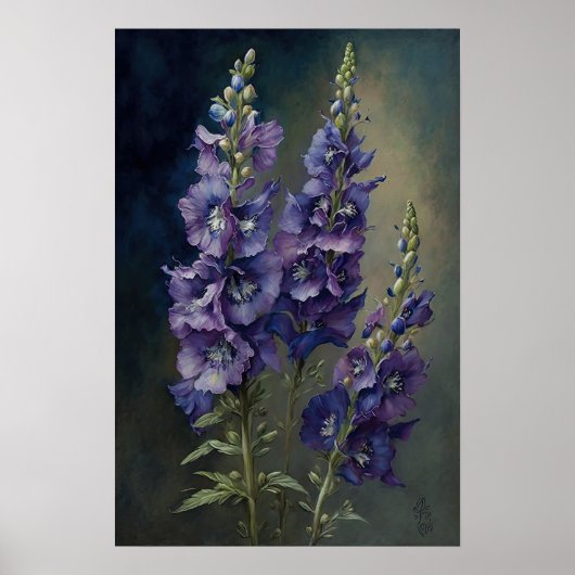 Lila Delphinium-Blume Art Print Poster (Vorne)