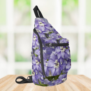 Lila Delphinium Blüten Crossbody Bag