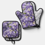 Lila Delphinium Blüten Ofenhandschuh & Topflappen-Set (Vorderseite/Rückseite)