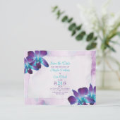Lila Dendrobium Orchid Wedding Save the Date Postkarte (Stehend Vorderseite)