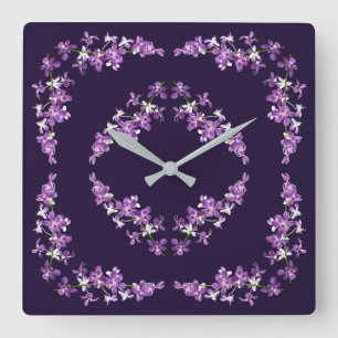 Lila Dendrobium Orchids Motif Quadratische Wanduhr