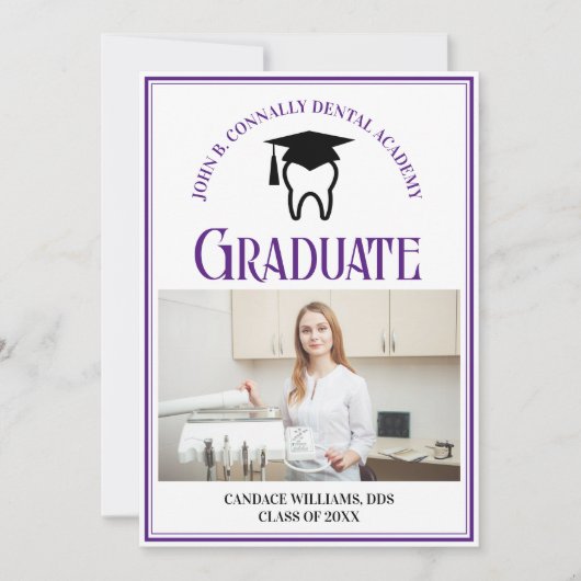 Lila Dental School Foto Custom Abschluss Ankündigung (Vorderseite)