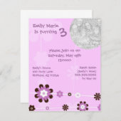 Lila der Brithday des Blumen-Mädchens Party Einladung (Vorne/Hinten)