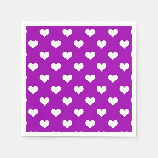 Lila Design der weißen Liebe Herzmuster Serviette (Vorderseite)