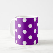 Lila Design der weißen Polka-Dots Kaffeetasse (Vorderseite Links)