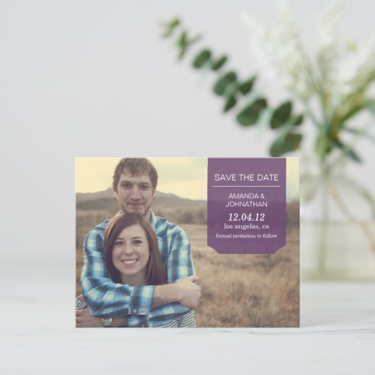 Lila Design Save the Date Postkarten (Stehend Vorderseite)