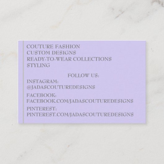 Lila Designermode Couture Visitenkarte (Rückseite)
