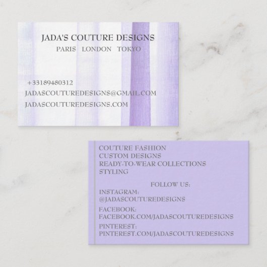 Lila Designermode Couture Visitenkarte (Vorne/Hinten)