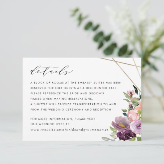 Lila Details zur Blütengeometrie Einladung (Stehend Vorderseite)