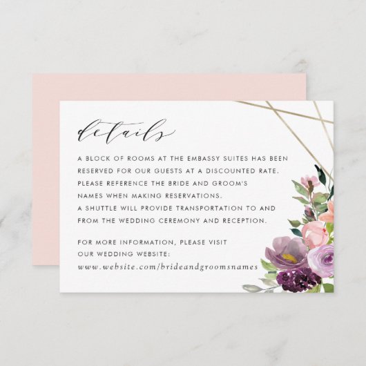 Lila Details zur Blütengeometrie Einladung (Vorne/Hinten)