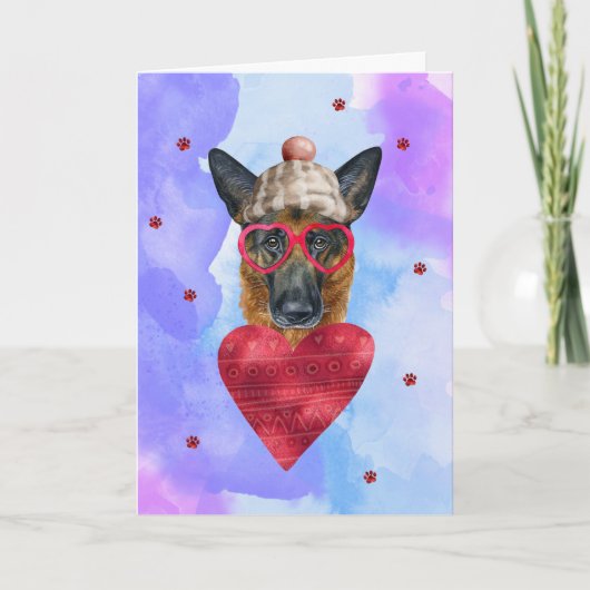 Lila deutscher Schäferhund Valentinstag Karte (Vorderseite)