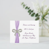 Lila Diamant Bow Wedding Reception Card Einladung (Stehend Vorderseite)