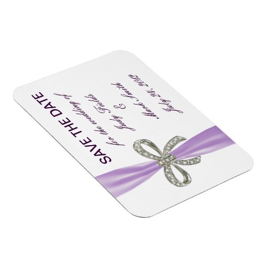 Lila Diamant Bow Wedding speichert das Date Magnet (Rechte Seite)