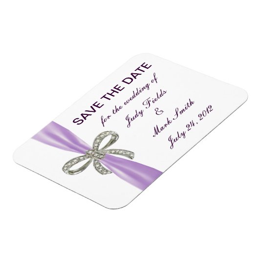 Lila Diamant Bow Wedding speichert das Date Magnet (Linke Seite)