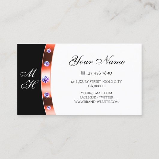 Lila Diamanten aus Edelstahl und Schwarz-Weiß-Rose Visitenkarte (Rückseite)