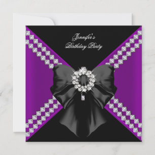 Lila Diamanten Elegante Geburtstagsfeier Schwarz Einladung