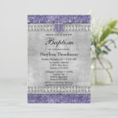 Lila Diamanten Taufe Einladung Kommunion Bling (Stehend Vorderseite)
