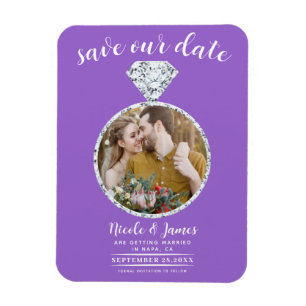 Lila Diamantring Bling Foto Save-the-Date-Karte Magnet