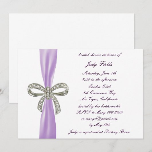 Lila Diamond Bow Bridal Dusche Einladung (Vorne/Hinten)