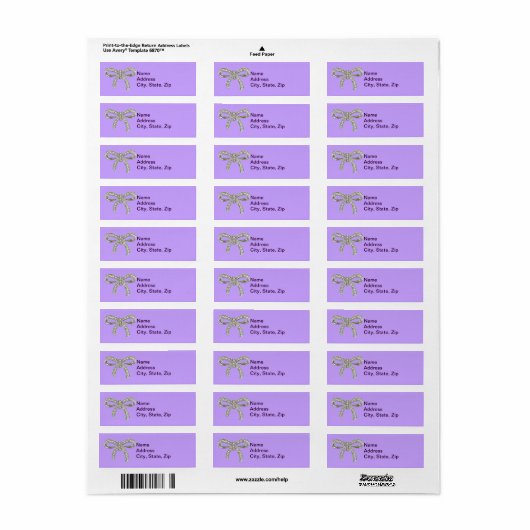Lila Diamond Bow Wedding Address Labels (Vorne)