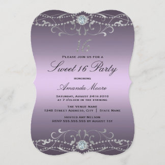 Lila Diamond Damask Sweet 16 Einladung