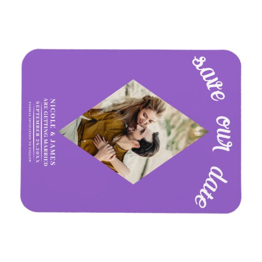 Lila Diamond-Foto Hochzeit Sichern Sie das Datum Magnet (Horizontal)