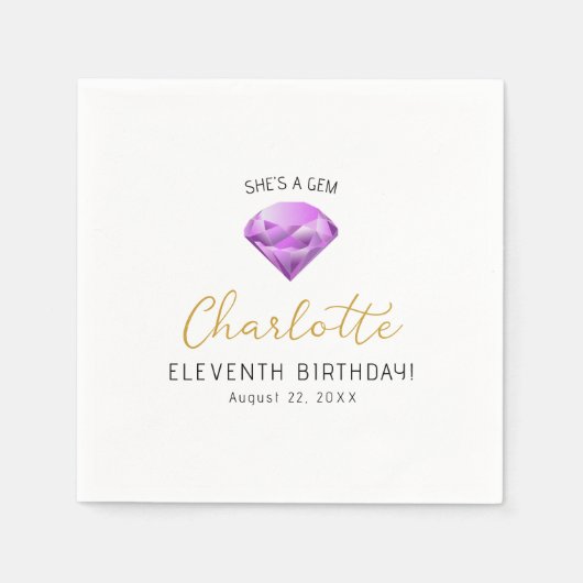 Lila Diamond Gem Birthday Paper Napkins Serviette (Vorderseite)