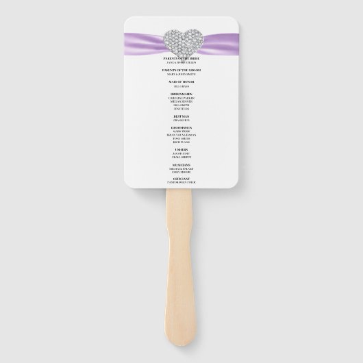 Lila Diamond-Herz-Hochzeitsprogramm Fächer (Rückseite)
