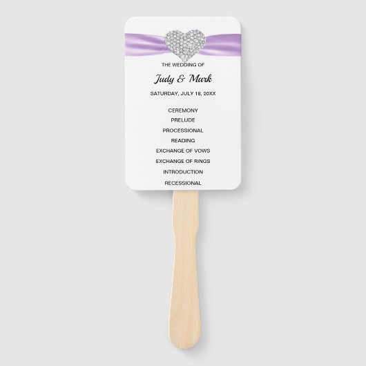 Lila Diamond-Herz-Hochzeitsprogramm Fächer (Vorderseite)