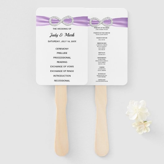 Lila Diamond Infinity Wedding Program Fans Fächer (Vorne und Hinten)