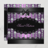 Lila Diamond & Lace Sweet16 Einladung (Vorne/Hinten)