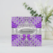 Lila Diamond & Tiara Quinceañera Einladung (Stehend Vorderseite)