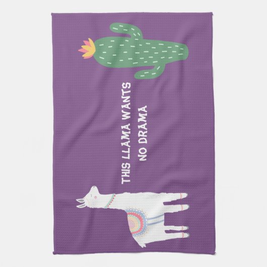 Lila Dieser Lama Will kein Drama Geschirrtuch (Vertikal)