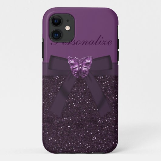 Lila Digital-Glitzer, -bogen u. -schmetterling Case-Mate iPhone Hülle (Rückseite)