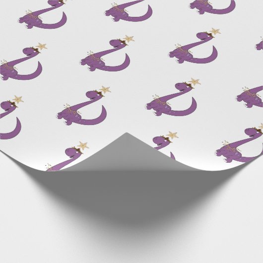 Lila Dino mit seinem Weihnachtsstar Geschenkpapier (Ecke)