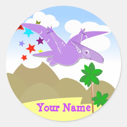 Lila Dinosaur Pteranodon Name Stickers (Vorderseite)