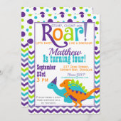 Lila Dinosaur Roar Geburtstagsparty Einladung (Vorne/Hinten)