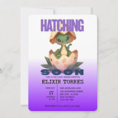 Lila Dinosaur schlüpft bald Einladung (Vorderseite)