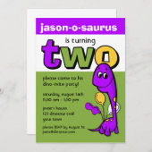 Lila Dinosaurier-2. Geburtstag Einladung (Vorne/Hinten)