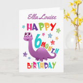 Lila Dinosaurier 6 Monate Geburtstag Karte (Gelbe Blume)
