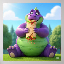 Lila Dinosaurier, der ein Burrito genießt