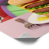 Lila Dinosaurier, der einen Burger genießt Poster (Ecke)